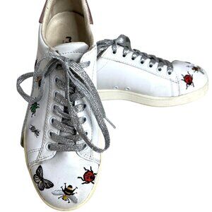Master Of Arts White Sneakers With Bug Butterfly Prints & Metallic Size 6.5